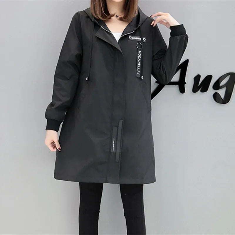 Trench Coat Womens 2022 Spring Autumn Hoodies Tops Slim Students Baseball Clothes Medium length Windbreaker Coats Lady Outerwear