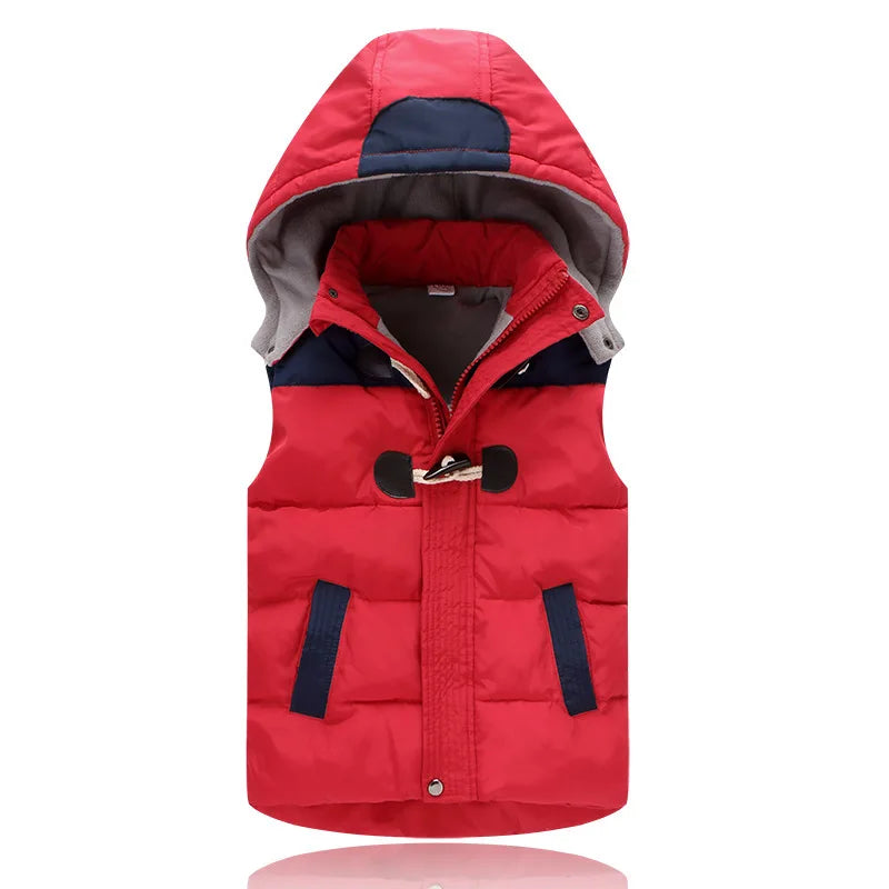 Winter Child Waistcoat Horn Buckle Heavyweight Warm Hooded Fleece Padded Baby Girls Boys Vest Children Outerwear 2-12 Years