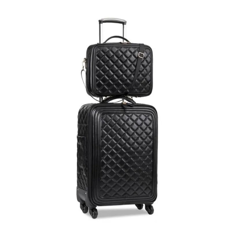 16"20"24 Inc Women Retro PU Leather Trolley Koffers Spinner Travel Luggage Set