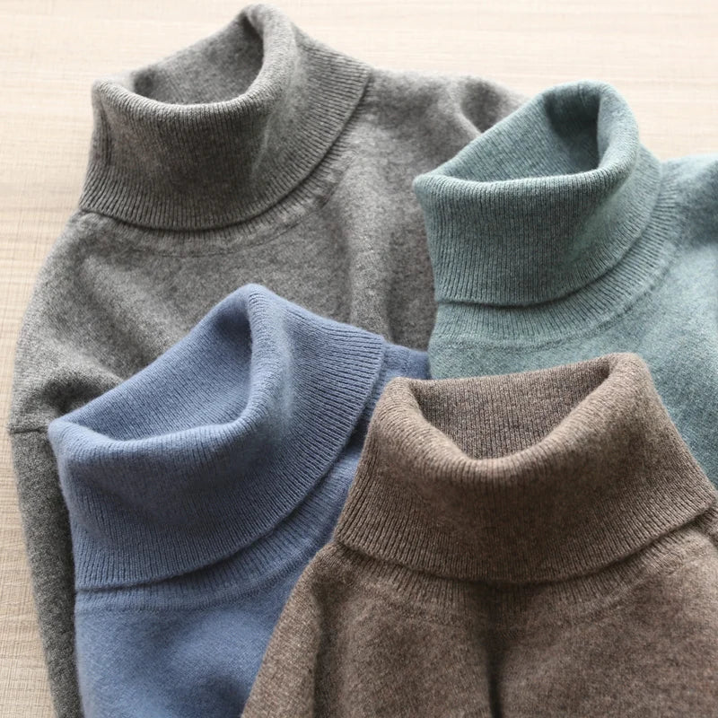 Men Sweater 100% Pure Wool Knitted Pullover Winter New Arrival Fashion Turtleneck Jumepr Man Thick Clothes Tops 8Colors Sweaters