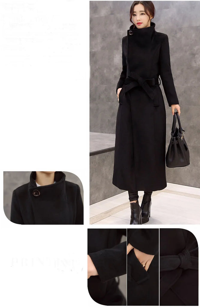 2019 new solid single-breasted woolen coat Slim was thin lace jacket X-Long