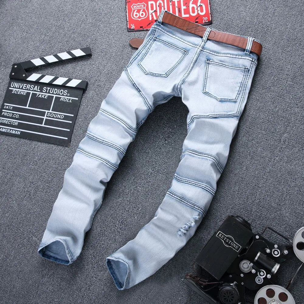 2023 Mens Skinny Jean Distressed Slim Elastic Jeans Denim Biker Jeans Hip hop Pants Washed Ripped Jeans plus size 28-42,YA558