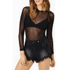 Hot New 2022 Spring Summer Womens Long Sleeve Sexy Black Mesh Top T Shirts Transparent Punk Club Streetwear Tees Beach Tops