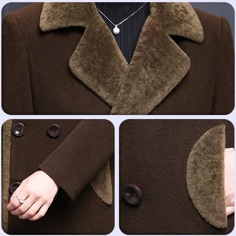 M-5XL Women Wool Blends Coat Autumn Winter 2023 Fashion Mother Thicken Cashmere Collar Long Jacket Slim Tops Outerwear Female