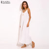 Vestidos 2023 Summer ZANZEA Women  Strapless Sexy V Neck Sleeveless Dress Casual Loose Long Maxi Solid Dress White Oversized