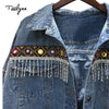 TEELYNN Denim female jacket autumn vintage ethnic appliques Embroidery tassel loose coat long sleeve Outerwear jacket for women