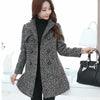 New Women's Wool Blends Coat Winter 2023 Autumn Fashion Elegant Mother Turtleneck Plaid Slim Long Tweed Woolen Outerwear Female