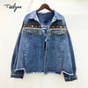 TEELYNN Denim female jacket autumn vintage ethnic appliques Embroidery tassel loose coat long sleeve Outerwear jacket for women