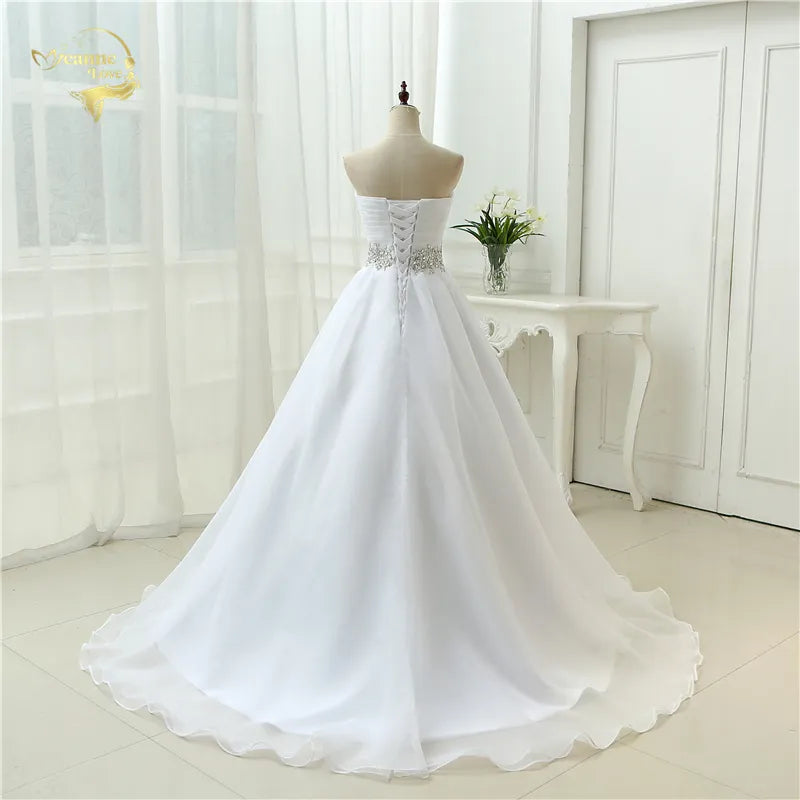 Hot Sale White Vestido De Noiva 2023 New Design Ball Gowns Beaded Belt Robe De Mariage Strapless Lace Up Wedding Dresses OW 7799