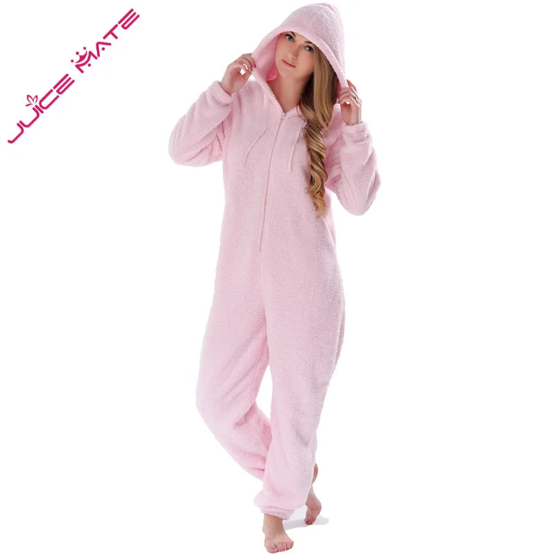 Winter Warm Pyjamas Women Onesies Fluffy Fleece Jumpsuits Sleepwear Overall Plus Size Hood Sets Pajamas Onesie For Women Adult