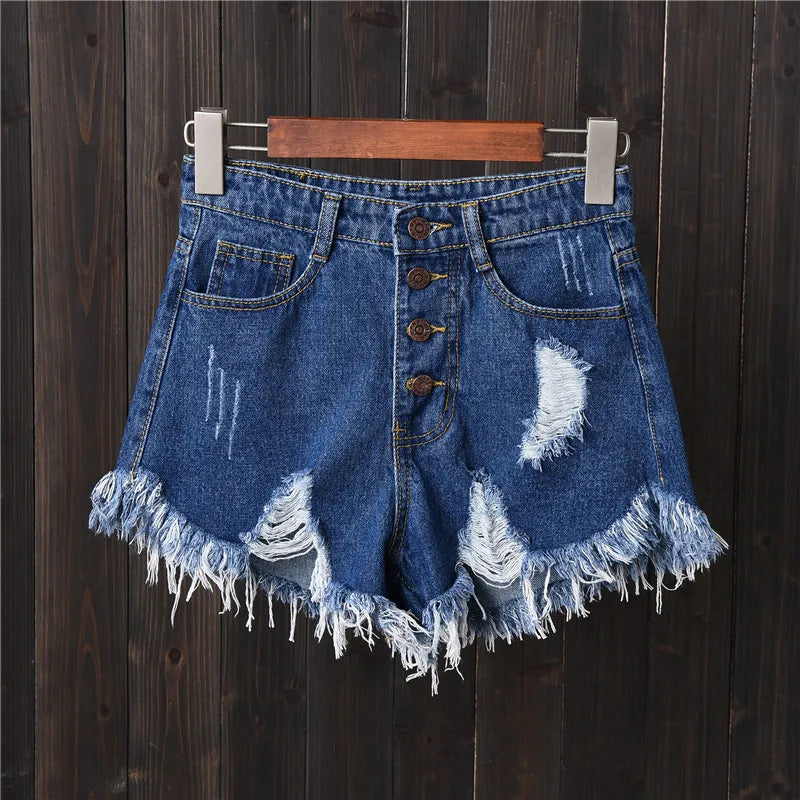 2023 Korean BF Summer Wind Female Sexy High Waist Denim Shorts Women Worn Loose Burr Hole Jeans Shorts Loose Shorts Pants