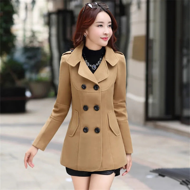 Women Wool Blend Warm Long Yellow Red Coat Lapel Jacket Autumn Winter Woman Woolen Overcoat sobretudo feminino abrigo rojo mujer