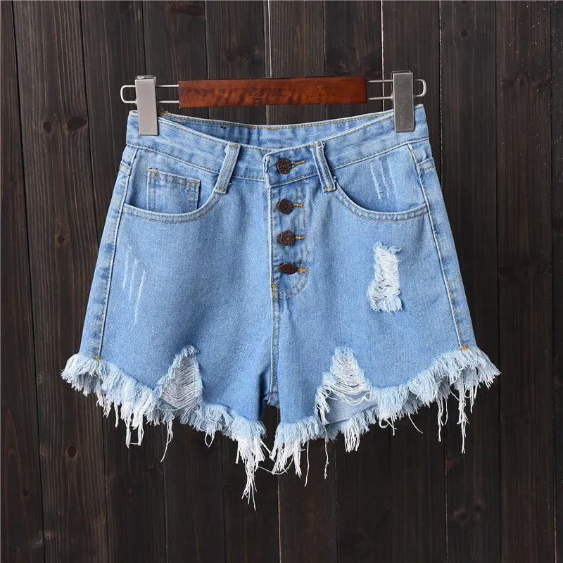 2023 Korean BF Summer Wind Female Sexy High Waist Denim Shorts Women Worn Loose Burr Hole Jeans Shorts Loose Shorts Pants