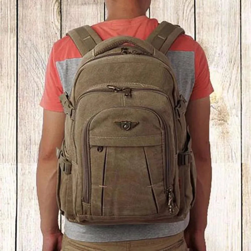 Men's Military Canvas Backpack Zipper Rucksacks Laptop Travel Shoulder Mochila Notebook Schoolbags Vintage College School Bags