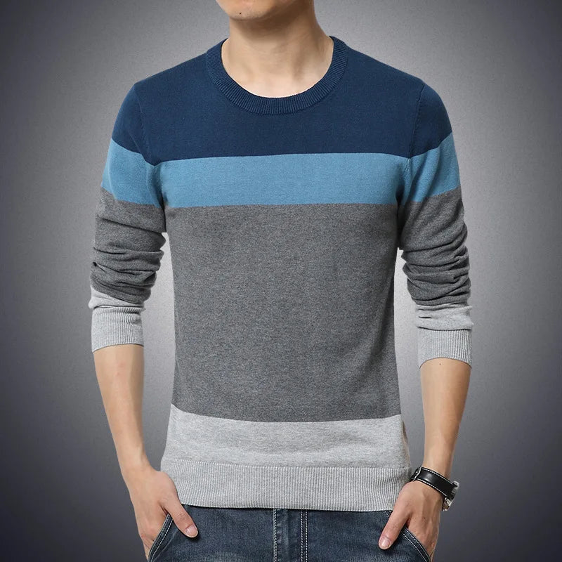 M-4XL 2023 Winter Casual Men's Sweater O-Neck Striped Slim Fit Knittwear Mens Sweaters Pullovers Pullover Men Pull Homme