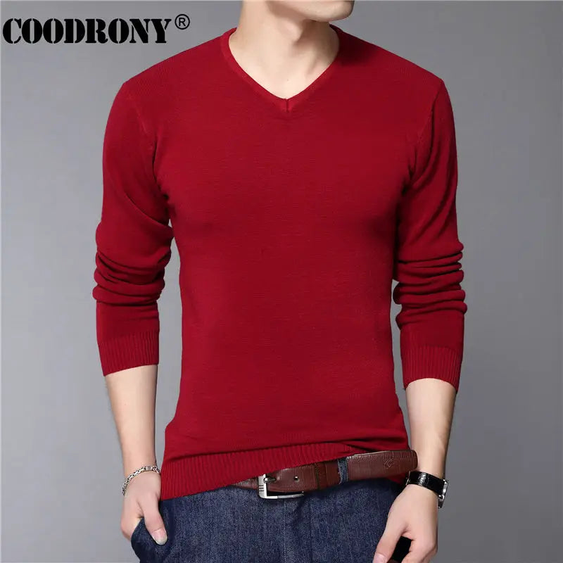 COODRONY Casual Slim Fit Sweater Men Classic Pure Black Pullover Men Solid Color V-Neck Pull Homme Cashmere Wool Sweaters Shirts