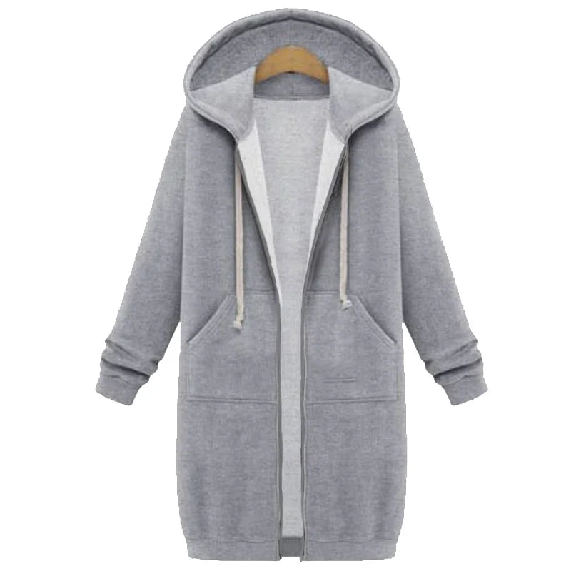 Long Hoodies Women Autumn Winter Oversized Hoodies Long Sleeve Sweatshirt Women Zipper Fashion Outerwear Pockets Sudadera Mujer