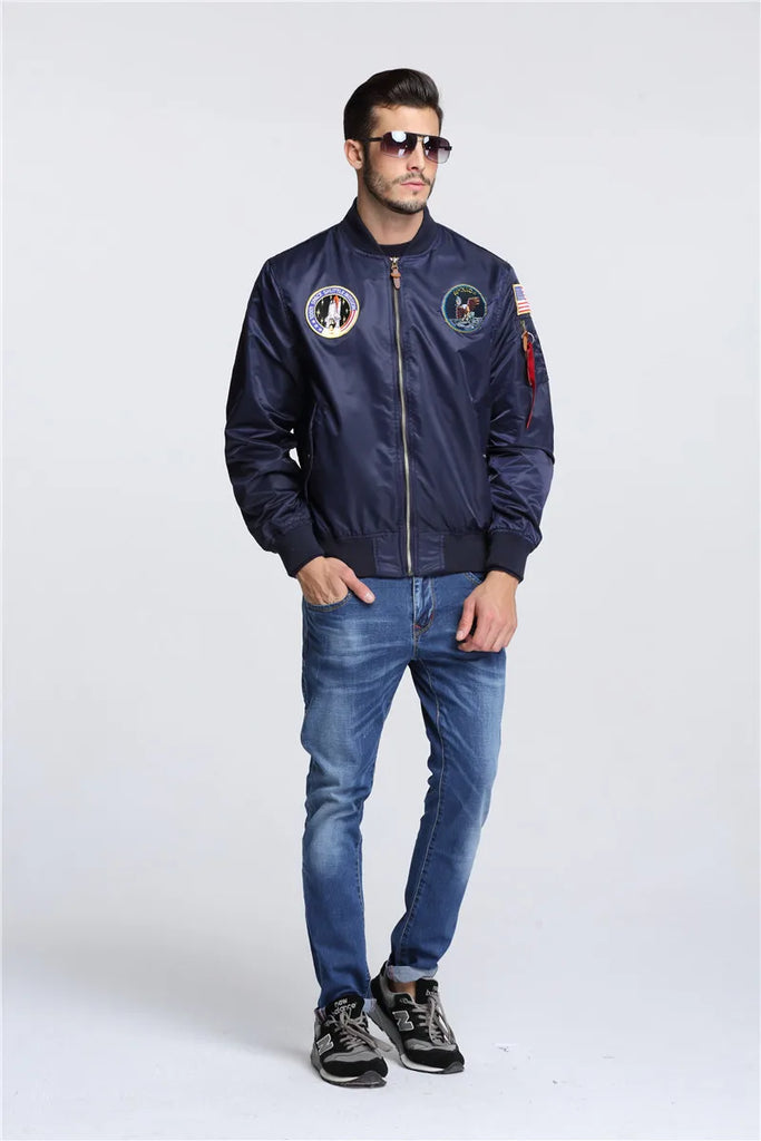 2023 New Autumn Apollo Thin 100th SPACE SHUTTLE MISSION Thin MA1 Bomber Hiphop US Air Force Pilot Flight College Jacket For Men