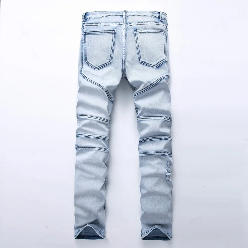 2023 Mens Skinny Jean Distressed Slim Elastic Jeans Denim Biker Jeans Hip hop Pants Washed Ripped Jeans plus size 28-42,YA558