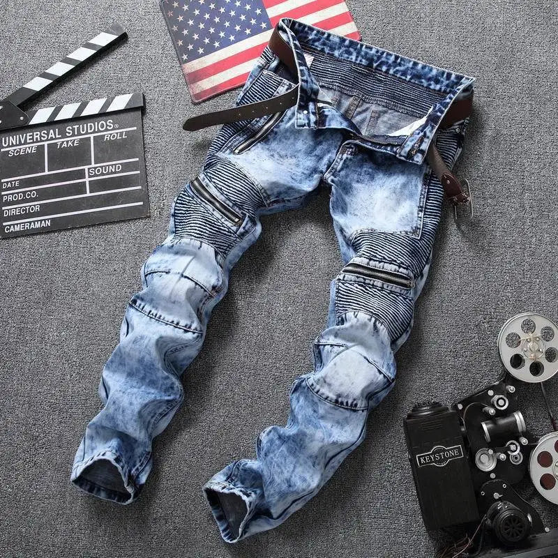 2022 New Men's Jeans European  American Slim Zipper Leisure Cotton Straight-tube Men's Washed Trousers Hot Sale