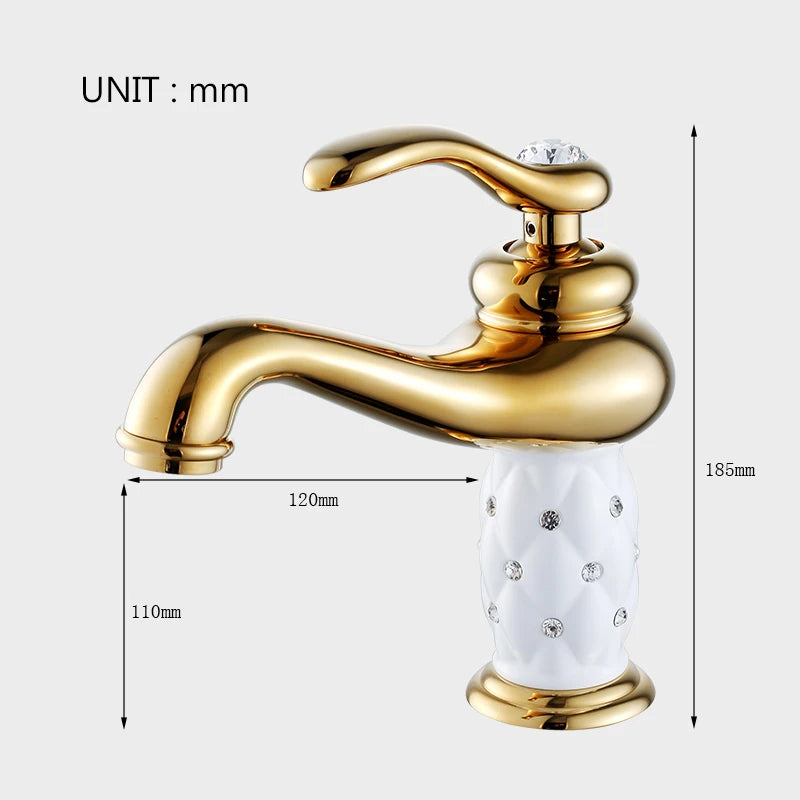 Basin Faucets Brass with Diamond Bathroom Faucet Gold Mixer Tap Single Handle Hot & Cold Washbasin Tap torneiras banheiro 7301K