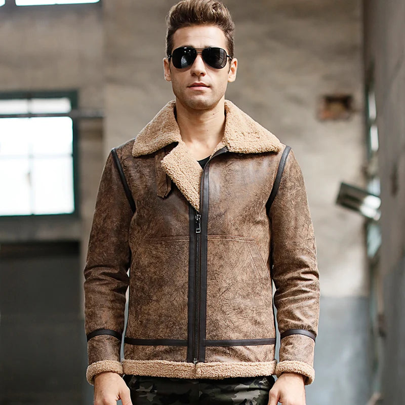 Men's real leather jacket motorcycle pigskin Genuine Leather jackets winter warm coat Aviator jacket flight bomber jacket