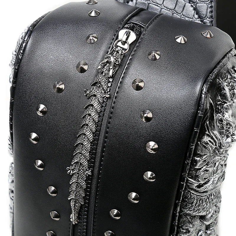 HOT SALE 3D Dragon design Waist Packs fashion Rivet  Chest bag PU leather man bag vintage good quality leather bag WLHB1451