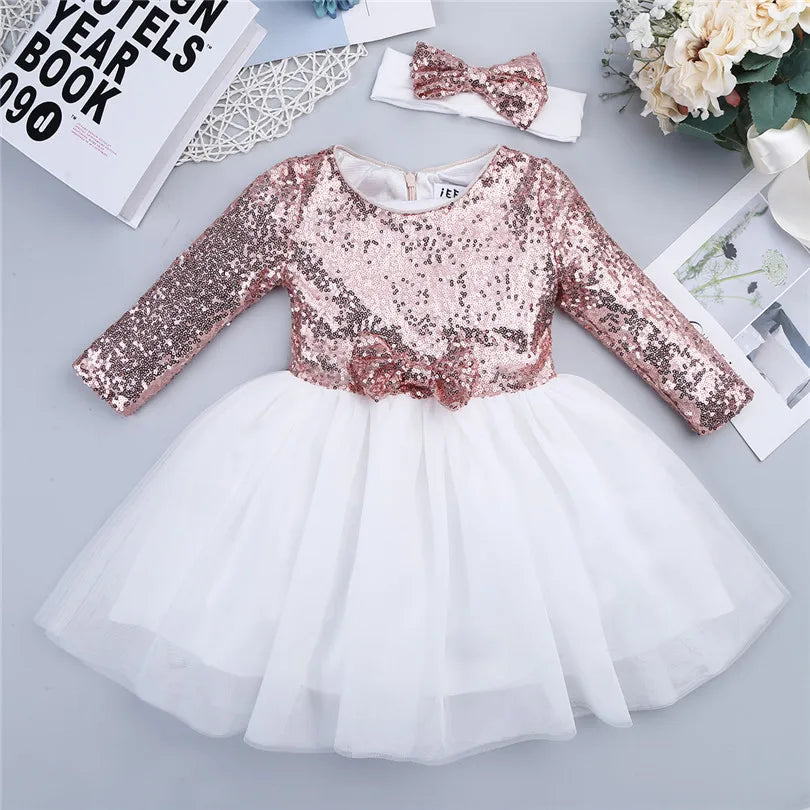 Toddler Girls Flower Sequins Princess Dress Summer Birthday Party Tutu Tulle Formal Dresses Children Kids Bridesmaid Clothes