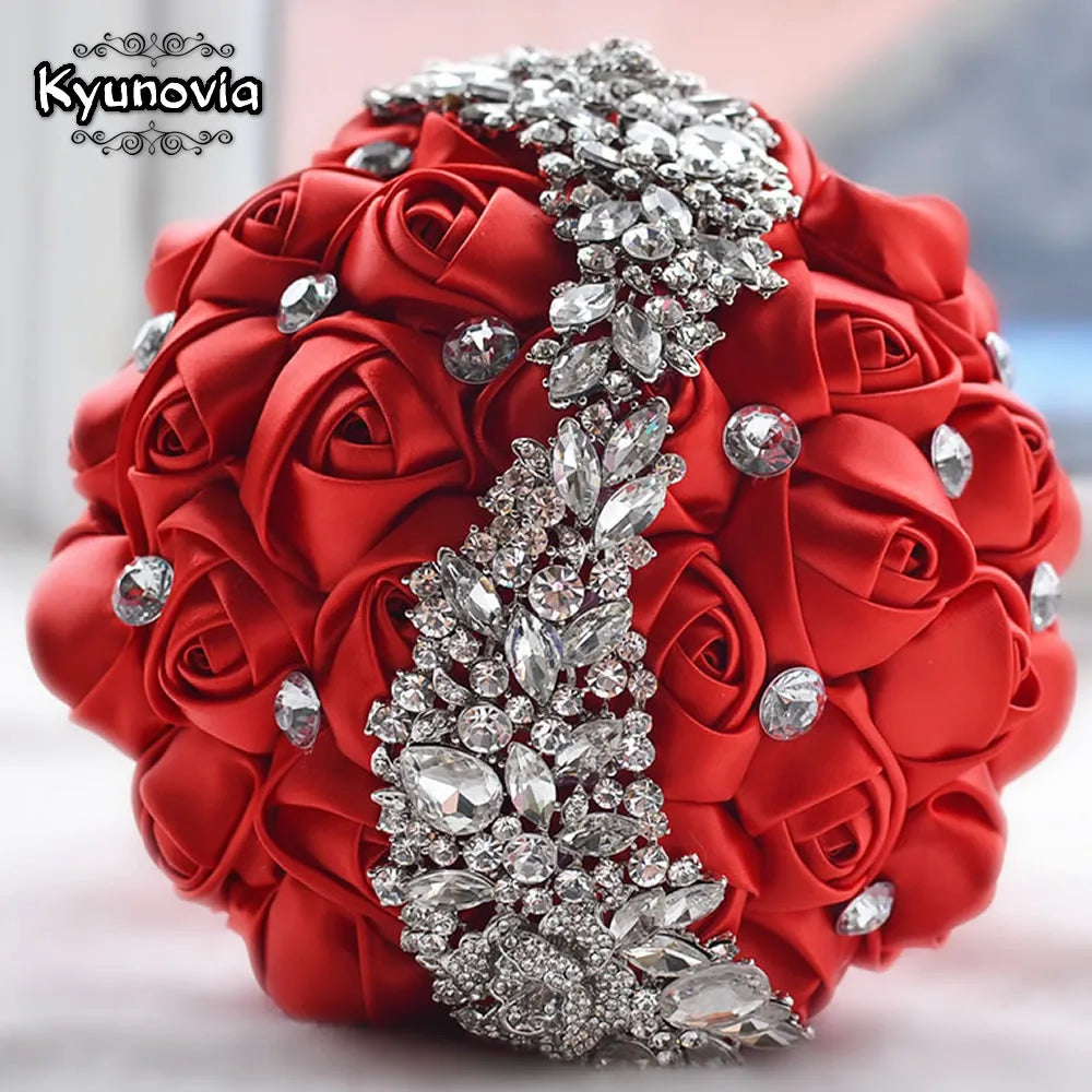 Kyunovia crystal Wedding Bouquet Red Brooch bouquet wedding accessories Bridesmaid artifical Wedding flowers Bridal Bouquets FE8