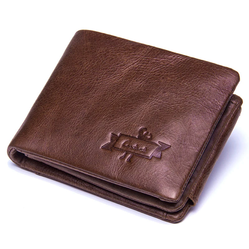 CONTACT'S Genuine Crazy Horse Leather Men Wallets Vintage Trifold Wallet Zip Coin Pocket Purse Cowhide Leather Wallet For Mens