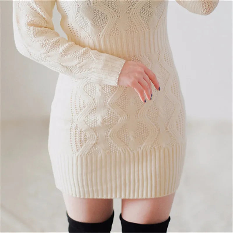 RUGOD 2021 Spring New Twist Pattern Warm Dress Women Long Sweater Dress Sexy Slim Bodycon Dresses Elastic Knitted Dress Vestidos