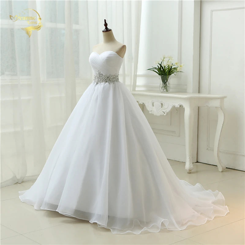 Hot Sale White Vestido De Noiva 2023 New Design Ball Gowns Beaded Belt Robe De Mariage Strapless Lace Up Wedding Dresses OW 7799