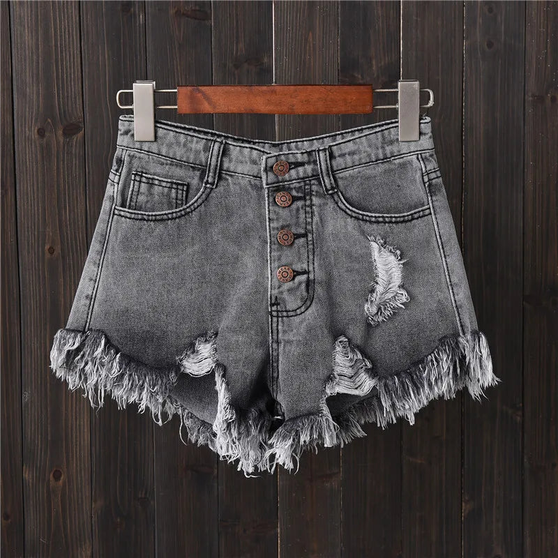 2023 Korean BF Summer Wind Female Sexy High Waist Denim Shorts Women Worn Loose Burr Hole Jeans Shorts Loose Shorts Pants