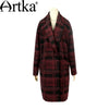 ARTKA Women's Autumn New Plaid All-match Woolen Coat Vintage TUrn-down Collar Drop-shoulder Sleeve Double Breasted Coat FA10868Q