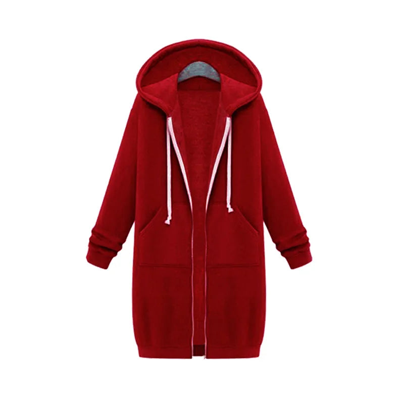 HGTE Autumn Winter Coat Women 2020Fashion Casual Long Jacket With Hooded Zipper Hooded Sweatshirt Vintage Outwear Coat Plus Size