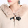 Women Winter Faux Rabbit Fur Batwing Sleeves Poncho Cloak Warm Thick Horn Buckle Big Pendulum Outstreet Loose Coat With Hat