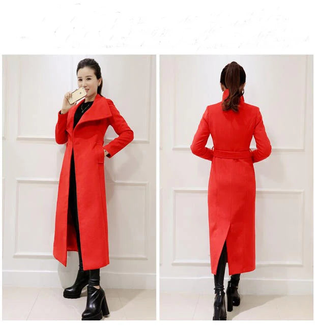 2019 new solid single-breasted woolen coat Slim was thin lace jacket X-Long