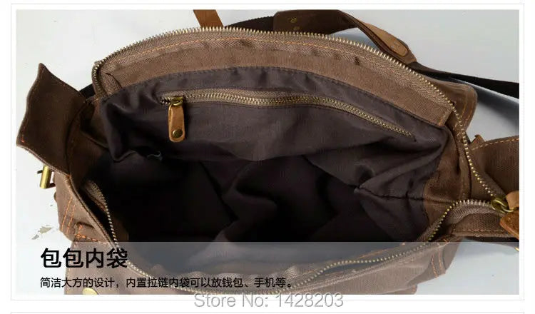 2022 Retro Vintage Cotton Canvas Leather Mens Messenger Bag Shoulder Bag Military Canvas Crossbody Bag Men Casual Bag Free ship