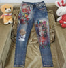 3D Stretchy Jeans With 3D Flowers Pattern Painted  Pencil Pants Woman Elegant Style Denim Pants Trousers For Women Jeans