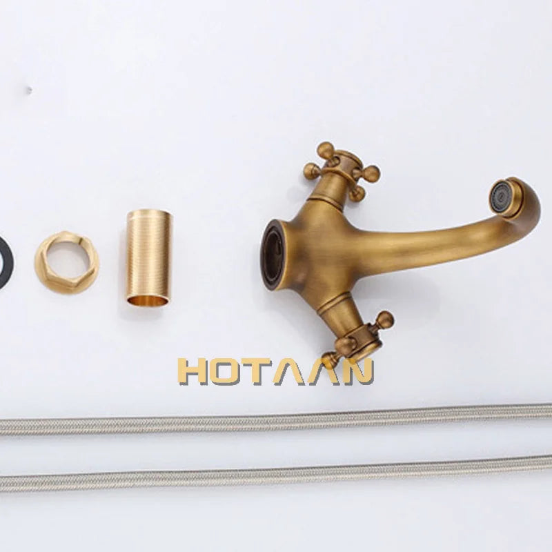 HOTAAN Solid Brass Bronze Double Handle Control Antique Faucet Kitchen Bathroom Basin Mixer tap Robinet Antique YT-5021