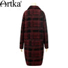 ARTKA Women's Autumn New Plaid All-match Woolen Coat Vintage TUrn-down Collar Drop-shoulder Sleeve Double Breasted Coat FA10868Q