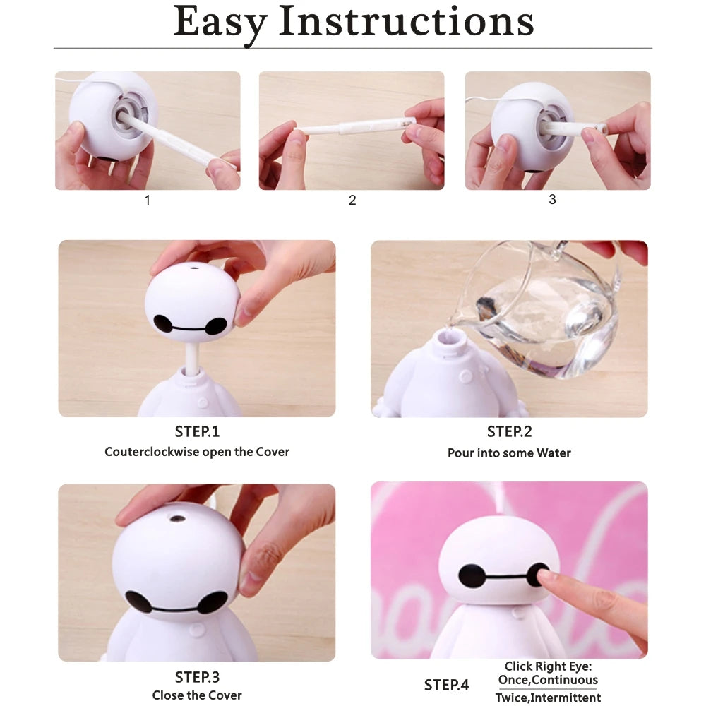 Electric Air Humidifier USB Essential Oil Diffuser Car Purifier Continuous/Intermittent Mode Fine Spray LED Night Lamp