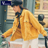 Vangull Yellow Corduroy Jacket Women Spring Bomber JacketLong Sleeve Fashion Pocket Cotton Basic Coat Stylish Loose Outerwear