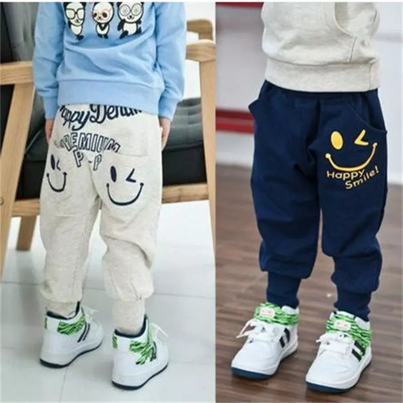 2018 Fashion Boys Harem Pants Children Casual Trousers Happy Smile Denim Kids Boots Pant Boys Clothes Autumn Winter 90-130 Hot