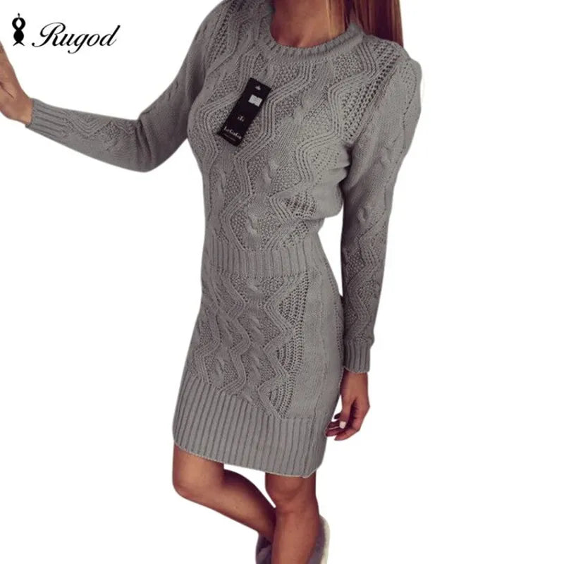 RUGOD 2021 Spring New Twist Pattern Warm Dress Women Long Sweater Dress Sexy Slim Bodycon Dresses Elastic Knitted Dress Vestidos