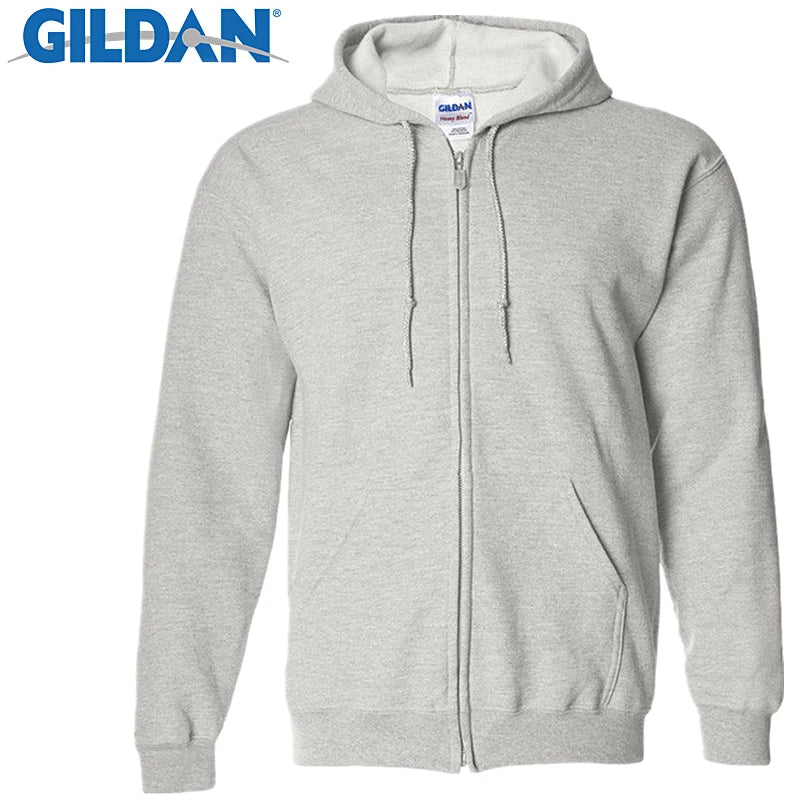 Gildan Brand Cardigan Men's Hoodies Sweatshirt With Zipper Men Clothing Casual Slim Fit Pocket Sweatshirt Hoodies Men Sportswear