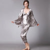 SSH008 Women Satin Silk Pajama Set Female 3pcs Full Sleeves Sleepwear Loungewear Women Nightgown Spring Autumn Nightwear Pajamas