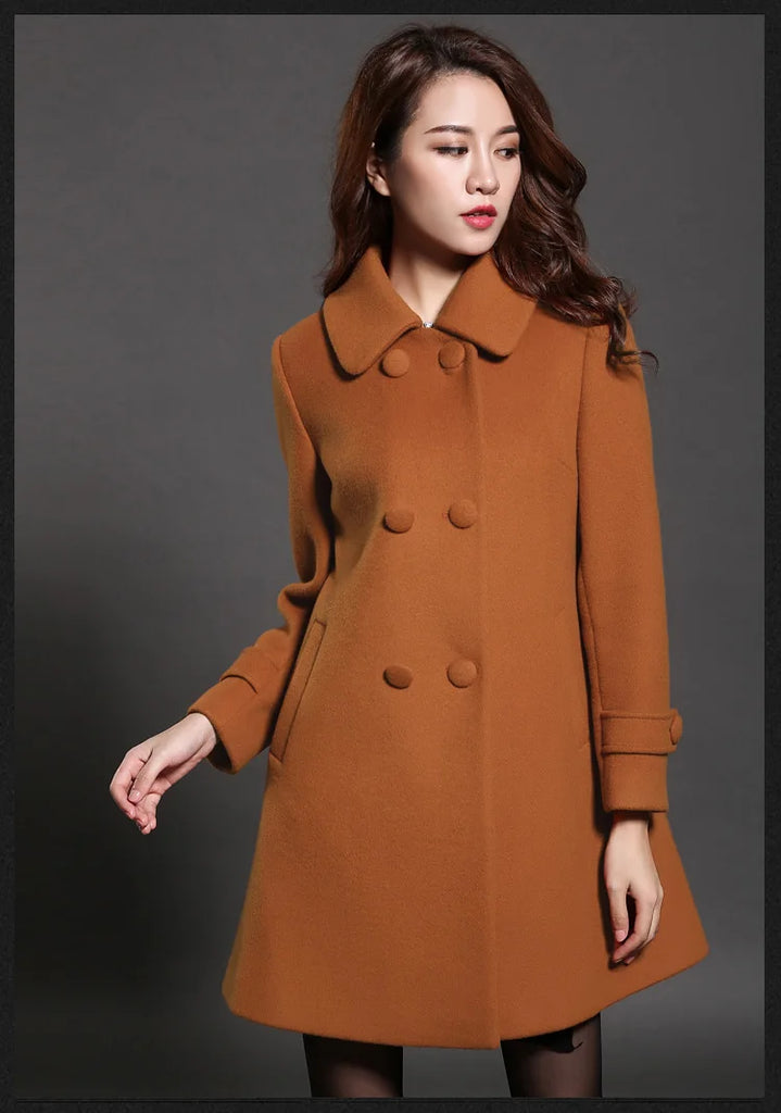 2018 womens winter double-breasted wool coats black red dark blue lapel loose style fashion wild with  new hot sale