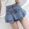 Retro Denim Shorts Skirt Women Summer 2020 Streetwear Ladies Short Skirts Jeans Casual All Match Elastic Ball Gown Saia Female