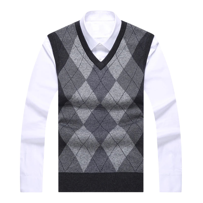 2023 New Fashion Brand Sweater For Mens Pullovers plaid Slim Fit Jumpers Knitred Vest Autumn Korean Style  Casual Men Clothes